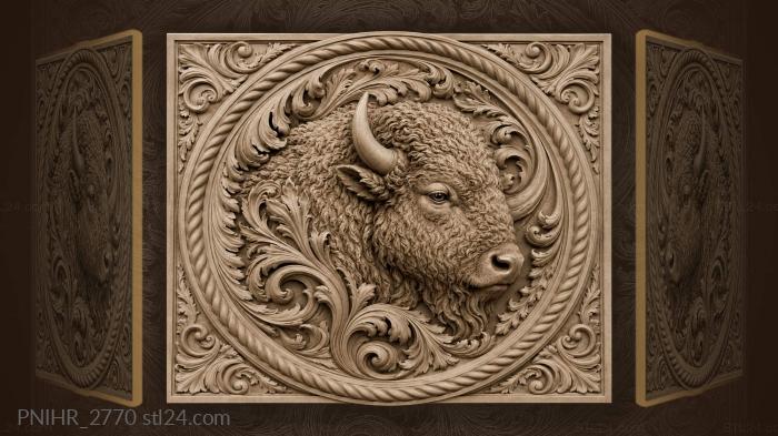 Bison head in swirling foliage 3d STL model