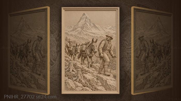 Mountain guide with pack mules matterhorn 3d STL model