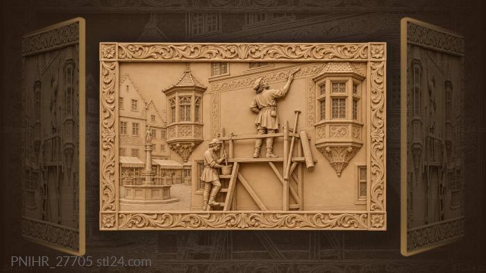 Painter restoring old town facade 3d STL model