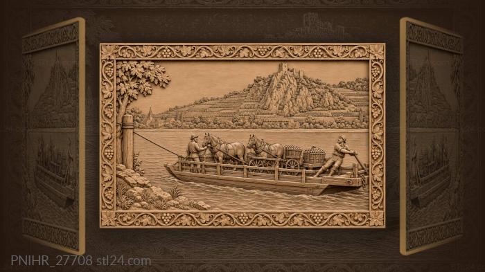 Danube ferry with horses and apricots 3d STL model