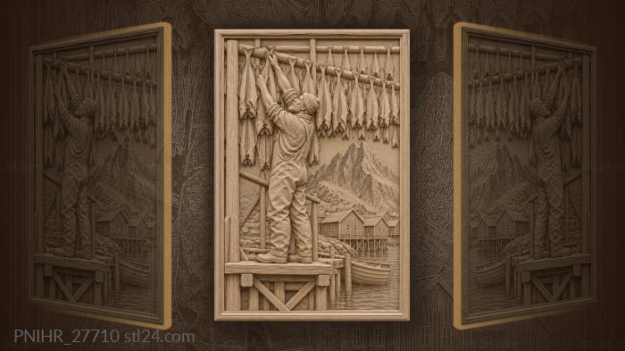 Lofoten fisherman with drying cod 3d STL model