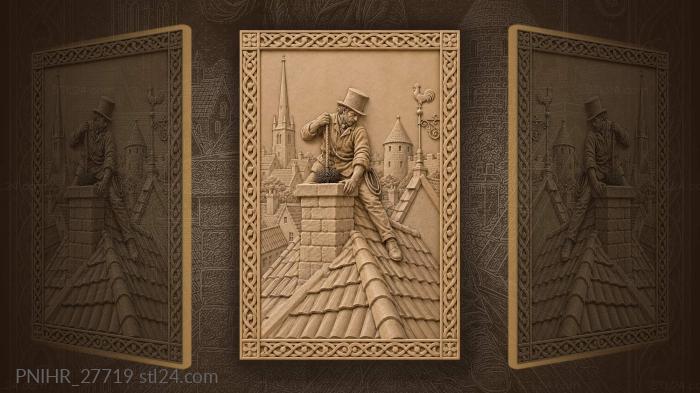 Tallinn rooftop chimney sweep scene 3d STL model