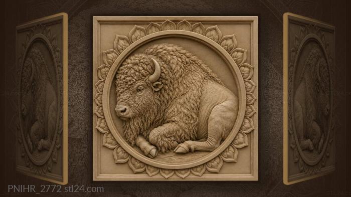 Peaceful bison among lotus blooms 3d STL model