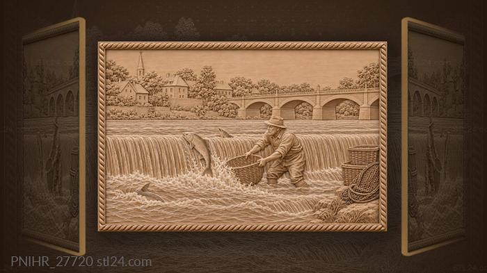Kuldīga waterfall fish and catcher 3d STL model