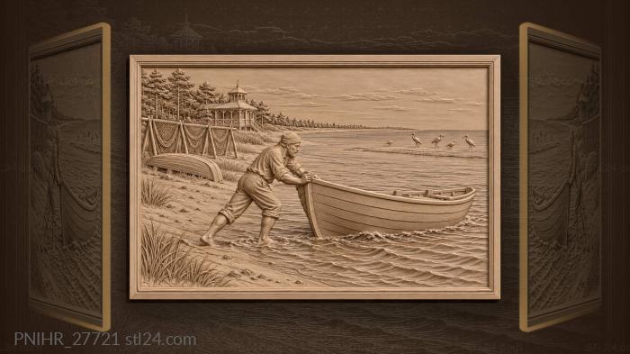 Pärnu fisherman launching boat into bay 3d STL model