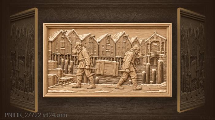 Two porters carry a crate through snow 3d STL model