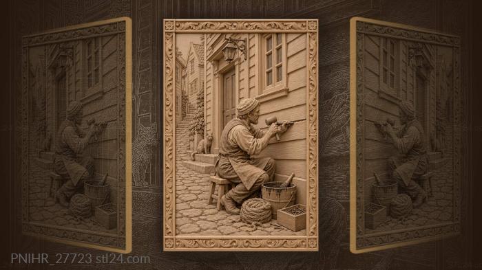 Caulker drives cotton between the weatherboards 3d STL model