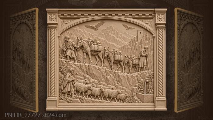 High mountain trail with muleteers 3d STL model