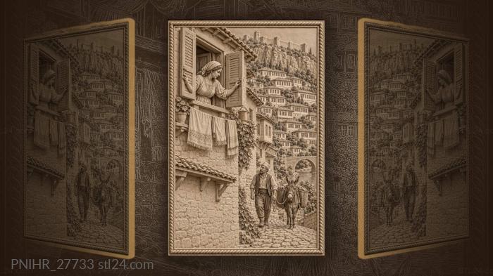 Woman opening shutters over a steep lane 3d STL model