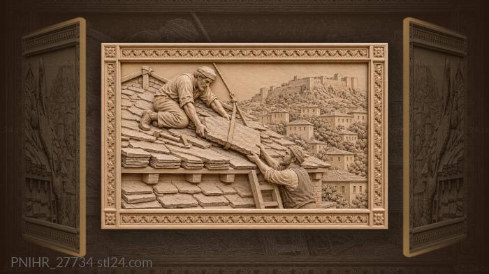 Albanian rooftop stone worker scene 3d STL model