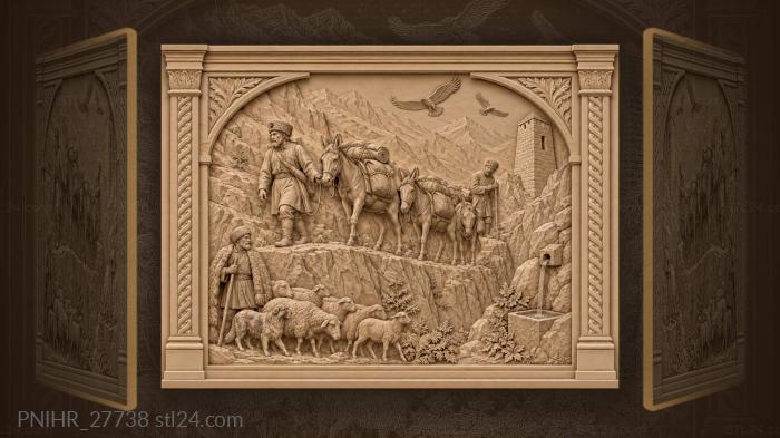 Caucasus mountain pass mule caravan journey 3d STL model