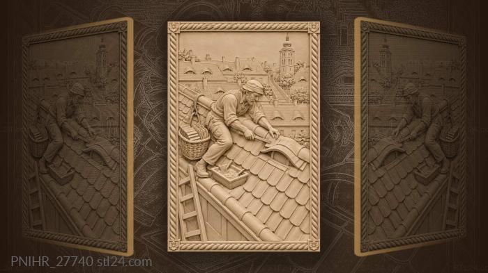 Roofer fixing tiles old town 3d STL model