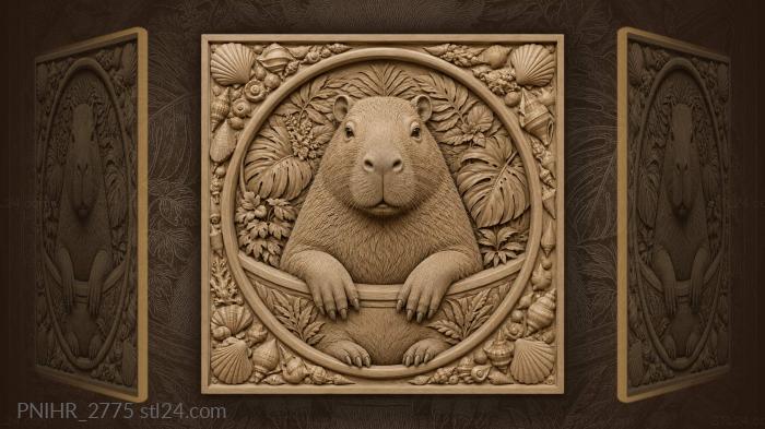Capybara looking over circular edge 3d STL model