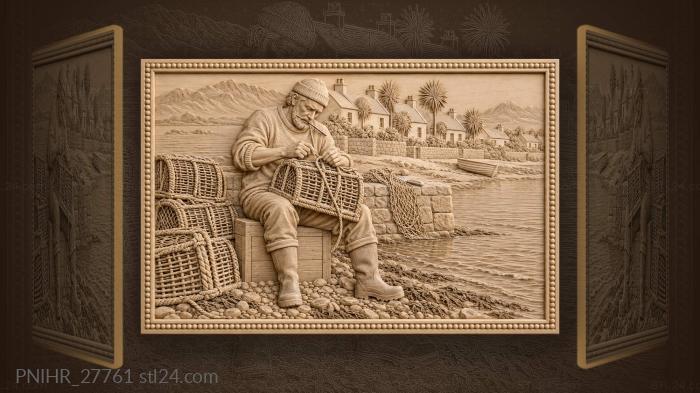 Plockton fisherman mending his creel 3d STL model