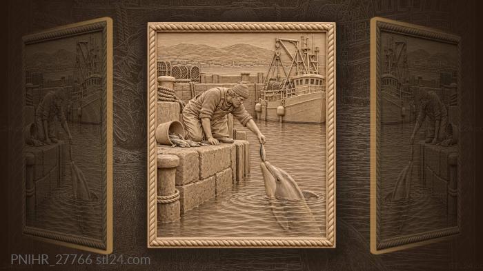 Feeding a mackerel to the rising dolphin 3d STL model