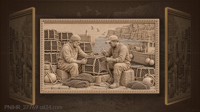 Dunmore east fishermen mending crab pots 3d STL model