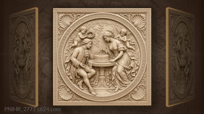 Festive couple with cherubs and cake 3d STL model
