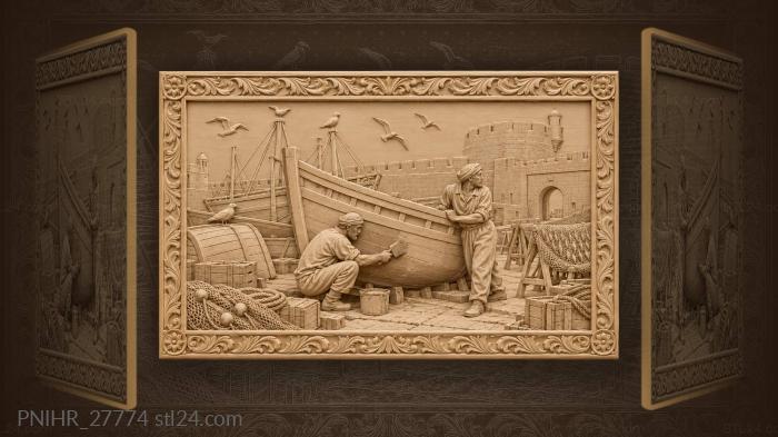 Essaouira harbor boat repair scene 3d STL model
