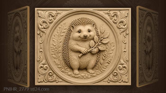 Smiling hedgehog with autumn branch 3d STL model