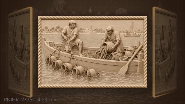 Djerba fishermen hauling octopus traps 3d STL model