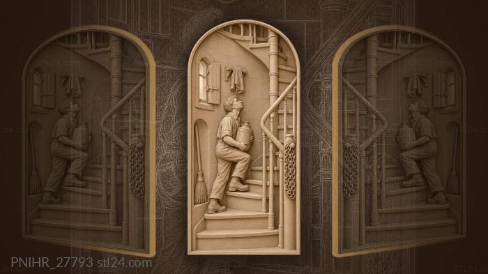 Assistant carries oil up spiral stairs 3d STL model