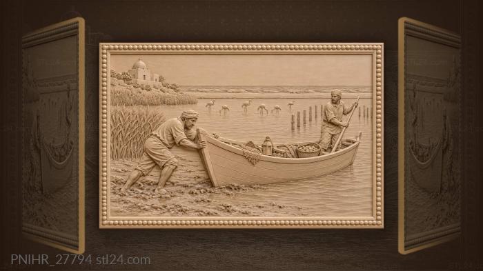 Pushing the flat boat off the mud 3d STL model
