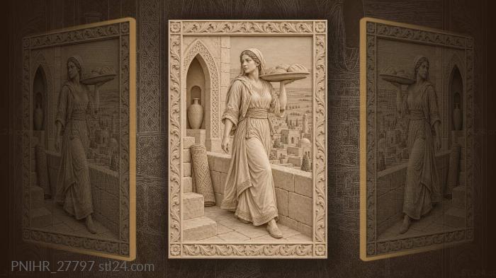 Mardin woman with bread on terrace 3d STL model