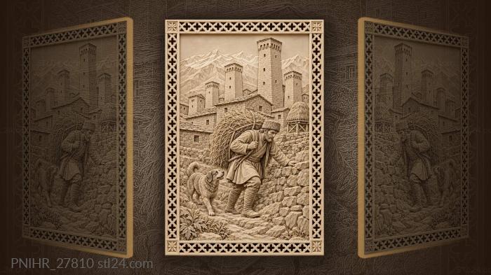 Svan shepherd with hay and towers 3d STL model