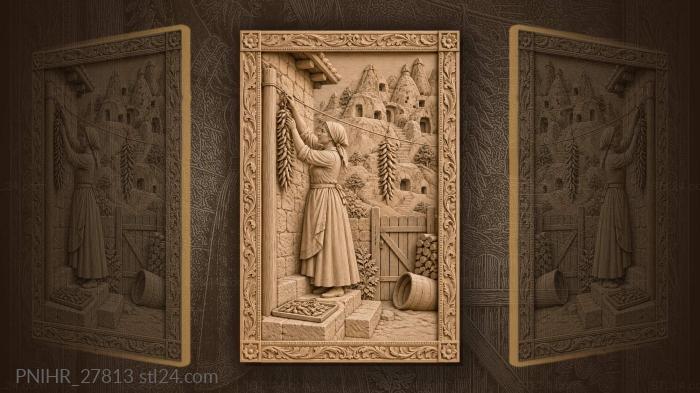 Armenian woman stringing vibrant chili peppers 3d STL model