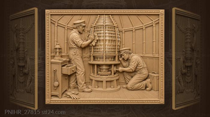 Lantern keepers tending fresnel lens 3d STL model