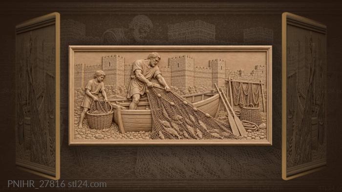 Gonio fisherman hauling a full net 3d STL model