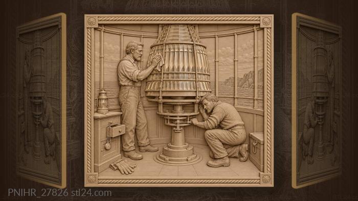 Lantern keepers tending the fresnel lens 3d STL model