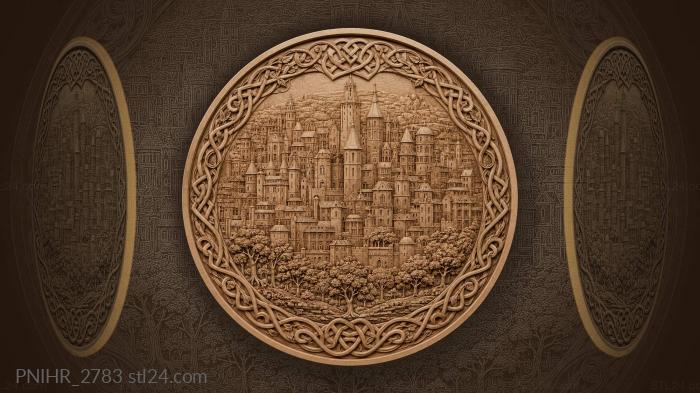 Cityscape with celtic border details 3d STL model