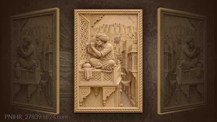 Haveli balcony stone carving scene 3d STL model