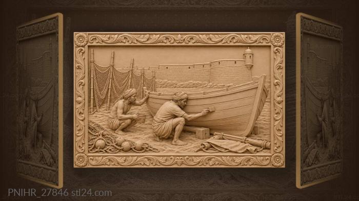 Diu fishermen repairing boat on shore 3d STL model
