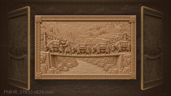 Yak caravan mountain bridge crossing 3d STL model
