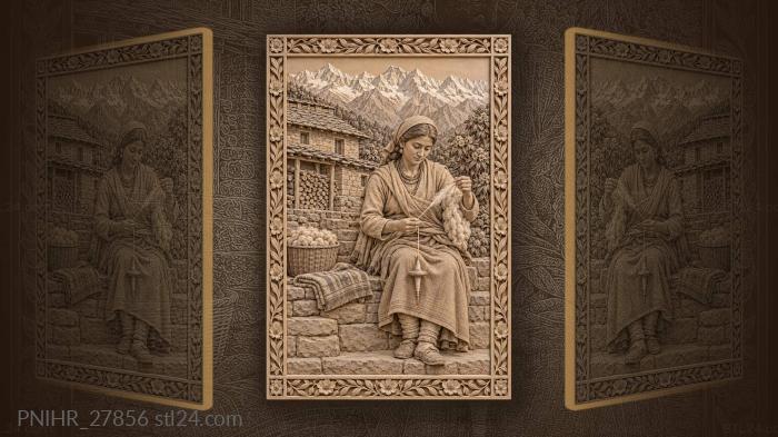 Munsiari woman spinning wool in mountains 3d STL model