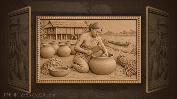 Majuli potter shaping large vessel 3d STL model