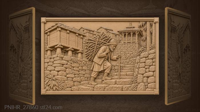 Old man with firewood malana path 3d STL model