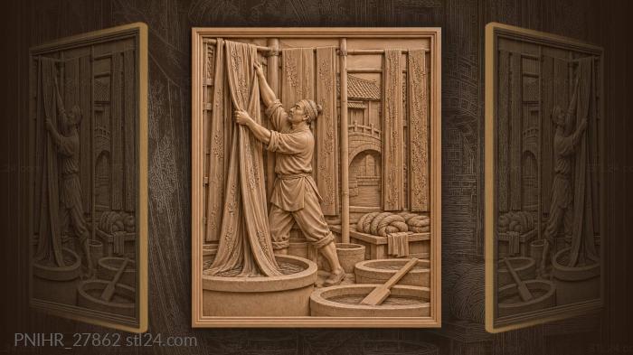 Hoisting indigo cloth up bamboo rack 3d STL model