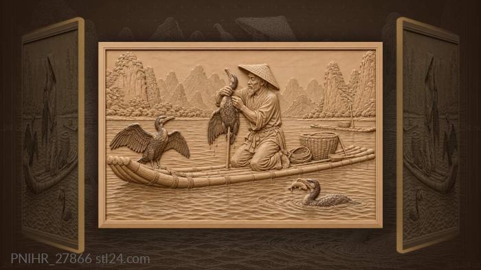 Fisherman with cormorants on li river 3d STL model