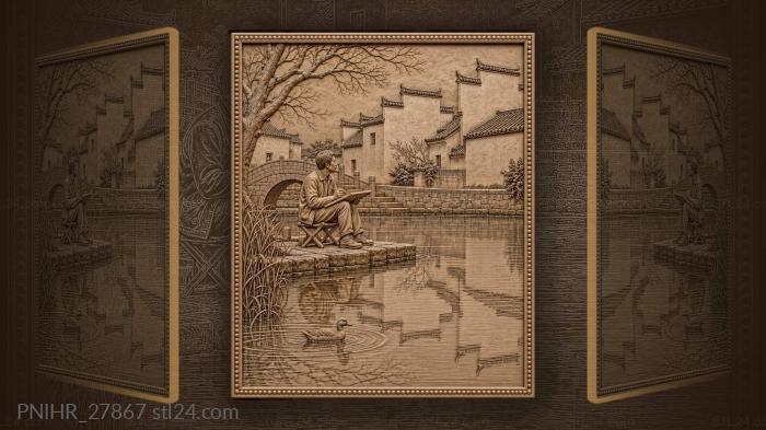 Painter by tranquil hongcun pond 3d STL model