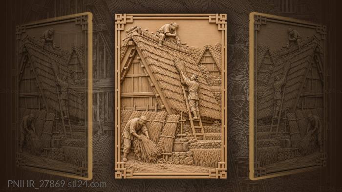 Shirakawa-go thatch roof work scene 3d STL model