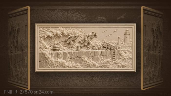Stormy coast men and lighthouse 3d STL model