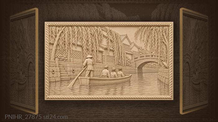 Kurashiki canal boat with passengers 3d STL model