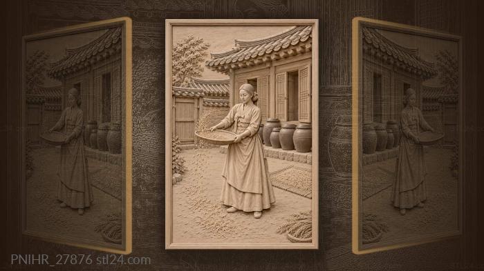 Korean courtyard winnowing golden harvest 3d STL model