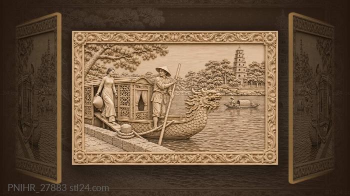 Hue river dragon barge scene 3d STL model