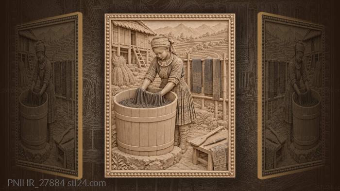 Hmong woman dyeing cloth in sa pa 3d STL model