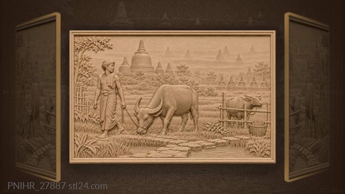 Mrauk u herder and water buffalo 3d STL model