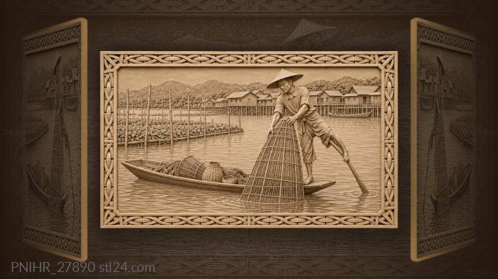 Inle lake fisherman with bamboo trap 3d STL model